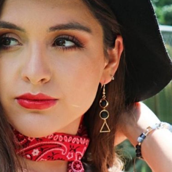 Golden and lava stone oil diffuser earrings, new - Picture 3 of 7